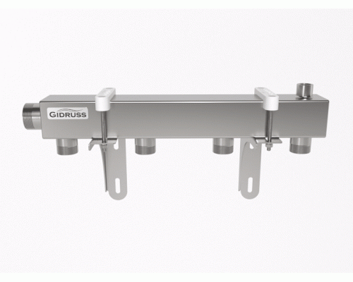 Распределительный коллектор DMSS-32-25x4 (нерж., магистральное подкл. G 1¼˝, 4 контура G 1˝, воздухоотвод. Rp ½″)